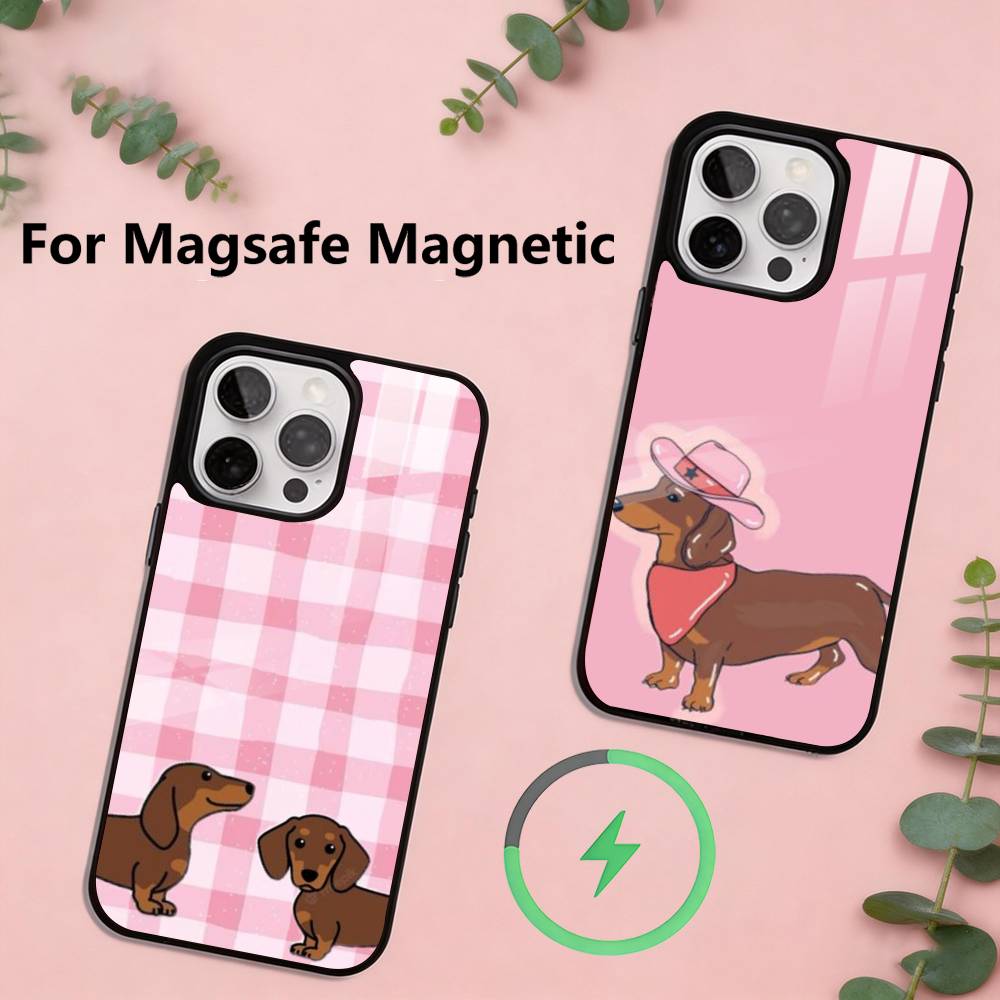 Милый Чехол для Телефона с Таксами Для iPhone17,16,15,14,13,12,11 Plus,Pro Магнитный Для Magsafe Беспроводной Зарядки