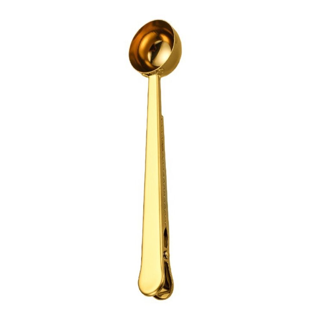 1pcs With Sealing Clip Measuring Spoon Stainless Steel Long Handle Spoon Portable Coffee Spoon  Home