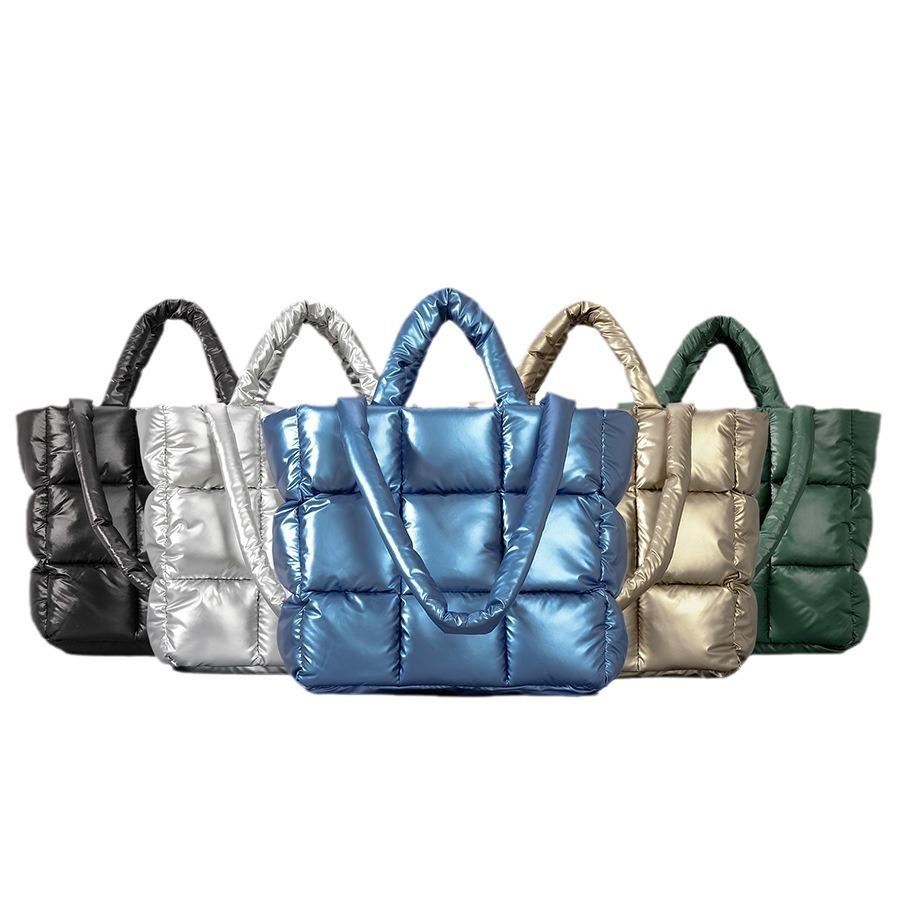 Square Tote Bag Women's Winter Soft Puff Shoulder Nylon Large Capacity Cloudy Bag