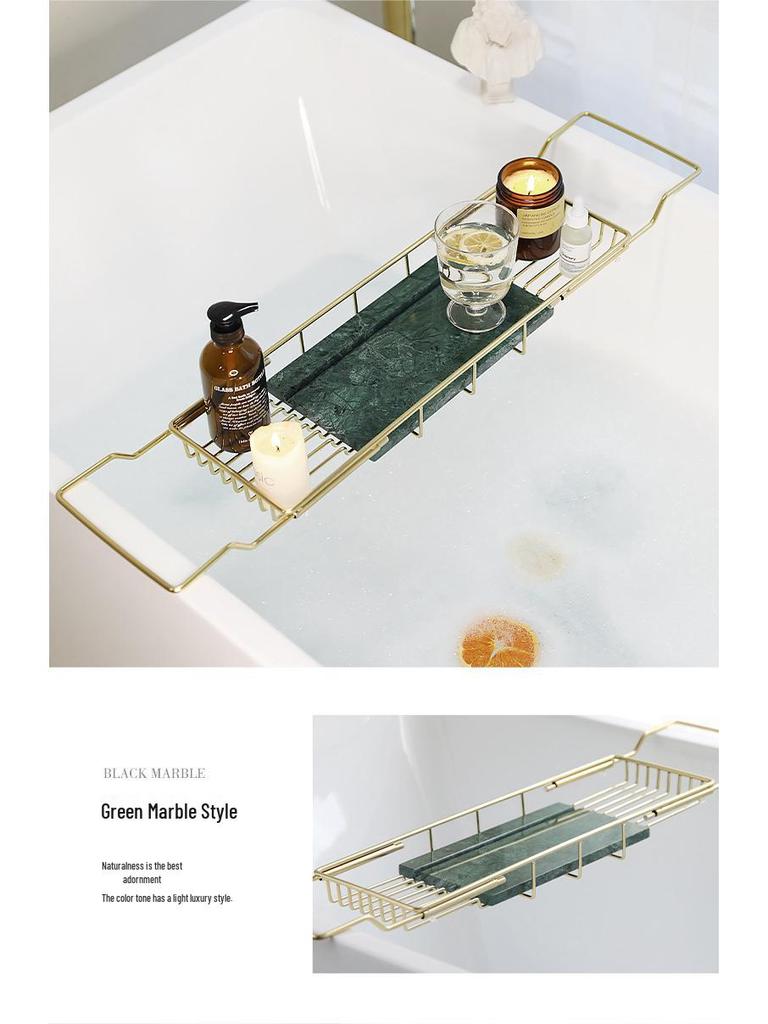 Black & Gold Marble Stainless Steel Bathtub Organizer & Soaking Rack