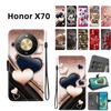 Чехол-книжка из искусственной кожи ручной работы для Honor X70, противоскользящий, противоударный чехол с ремешком на запястье и дизайном в виде сердечка/розы/кошки