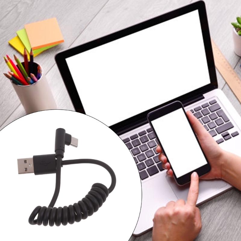 Спиральный кабель USB Type C, Угловой удлинитель USB C на USB2.0, Адаптер USB C 90 градусов, Кабели для синхронизации данных