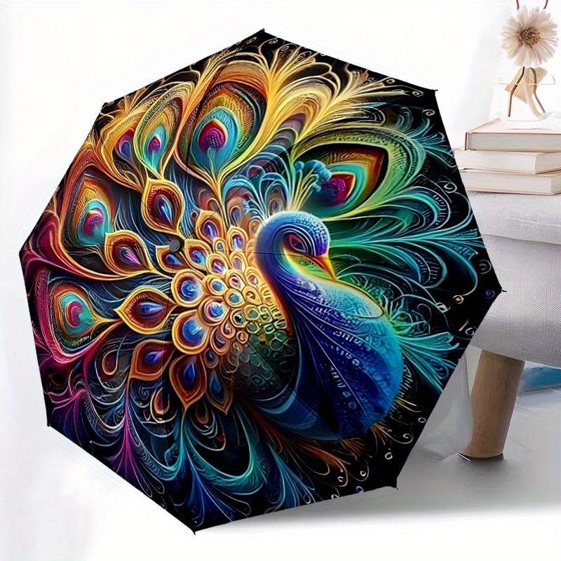 1pc Peacock Feather Mandala Automatic Opening/closing umbrella, Reinforced 8-Rib Construction, Compact Travel Umbrella yy250808186