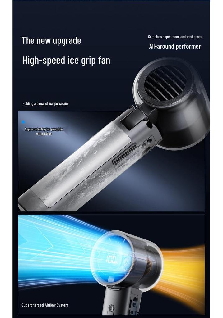 F516 High-Speed Handheld Ice Cooling Fan - Mini Portable Fan with Digital Display for Desktop and Office Use