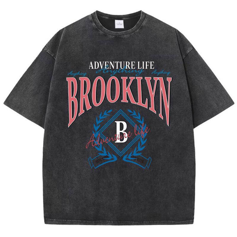 Adventure Life Brooklyn New York Prints Men T-Shirts Street Breathable Short Sleeve Fashion Washed Tops Loose Sports T Shirt