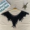 Черный летний кружевной вязаный кардиган - женский, короткий, универсальный, тонкий, шаль, пуловер, жилет