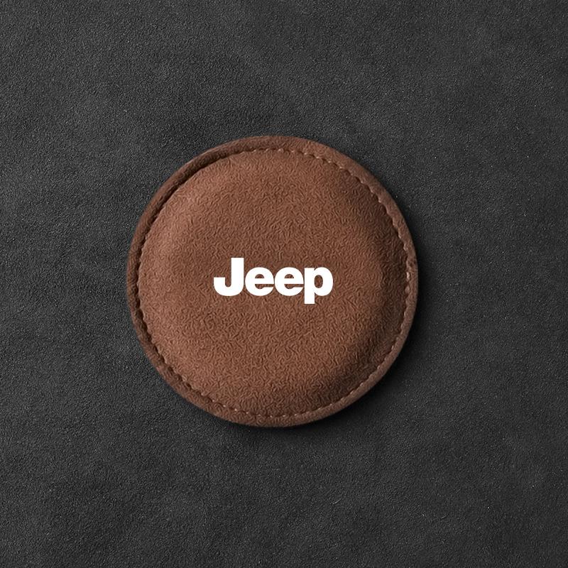 Car Cup Holder Pad Leather Slot Non-slip Coaster Mat For Jeep Wrangler Grand Cherokee Compass Renegade Tyre Stem Air Caps