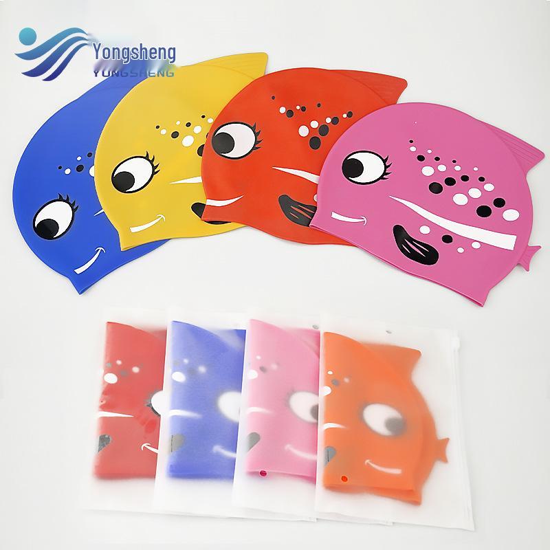 Children's Cartoon Fish Silicone Swim Cap - Waterproof, Non-slip, High Elasticity for Kids and Adults