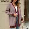BITCED Oversized Long Cardigan Sweater for Women Autumn/Winter Lazy Style Striped Colour-Block Knit Cardigan