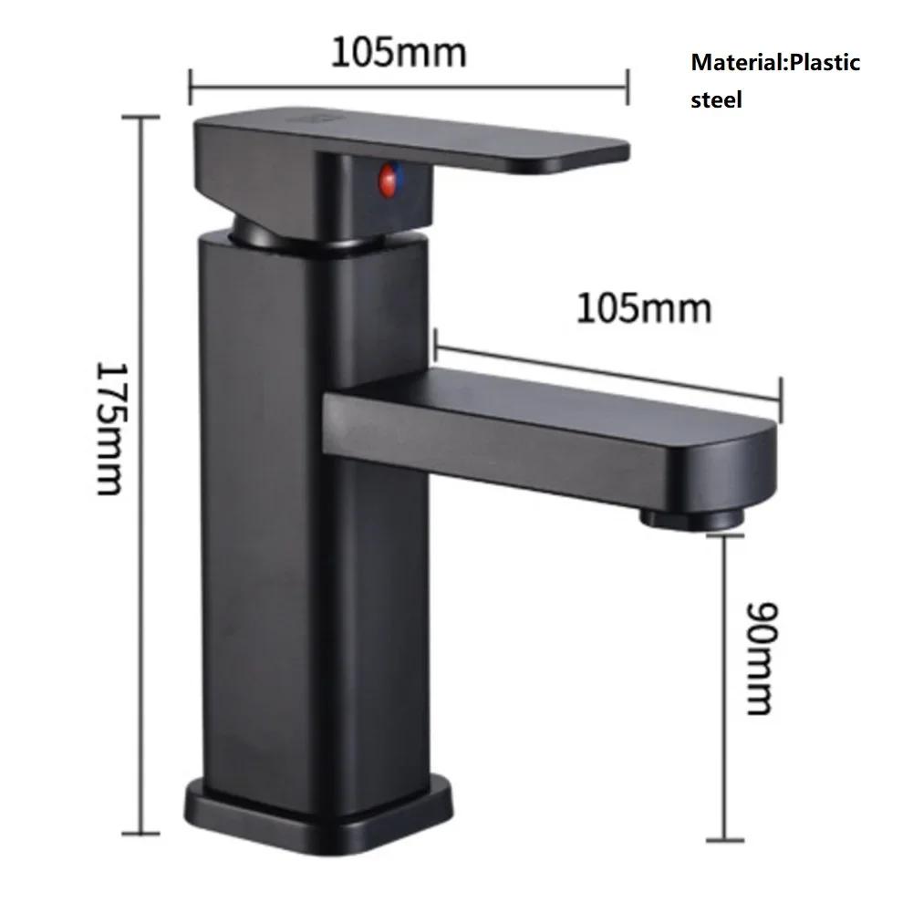 Black Bathroom Faucet Hot Cold Water Sink Mixer Tap Stainless Steel Paint Square Basin Faucets Single Hole Tapware Deck-mounted
