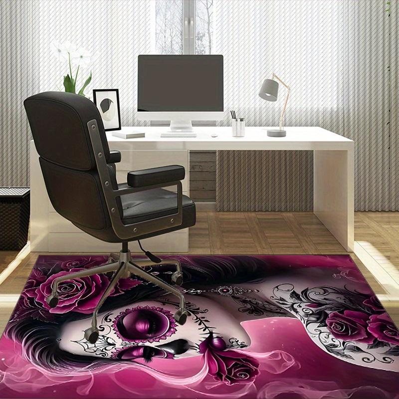 Day of the Dead Sugar Skull Rug for Gothic Home DecorVibrant Purple Rose and Lace Design Anti slip carpet can be machine washed
