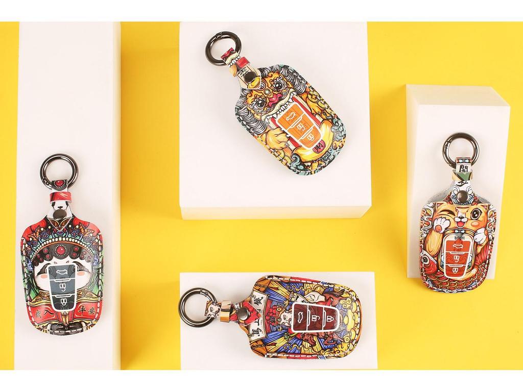 Guochao Ручная работа Натуральная кожа Сумка для ключей для Toyota Индивидуальные подарки