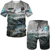 3D Camouflage Fishing Clothing Men's Shorts Sets Summer Sports Suit Casual T Shirts+Shorts 2PCS Outfits Fashion O-Neck Tracksuit