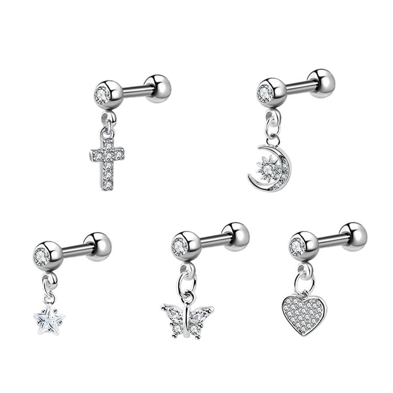 Серьги с цирконом, спираль, мочка уха, пирсинг, раковина, козелок, болтающееся хрящевое кольцо, пирсинг