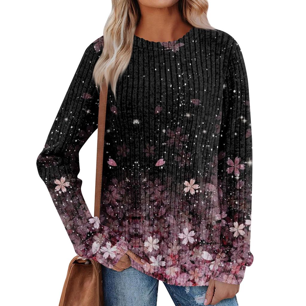 Женский принт Легкий Топ с круглым вырезом из матового хлопка