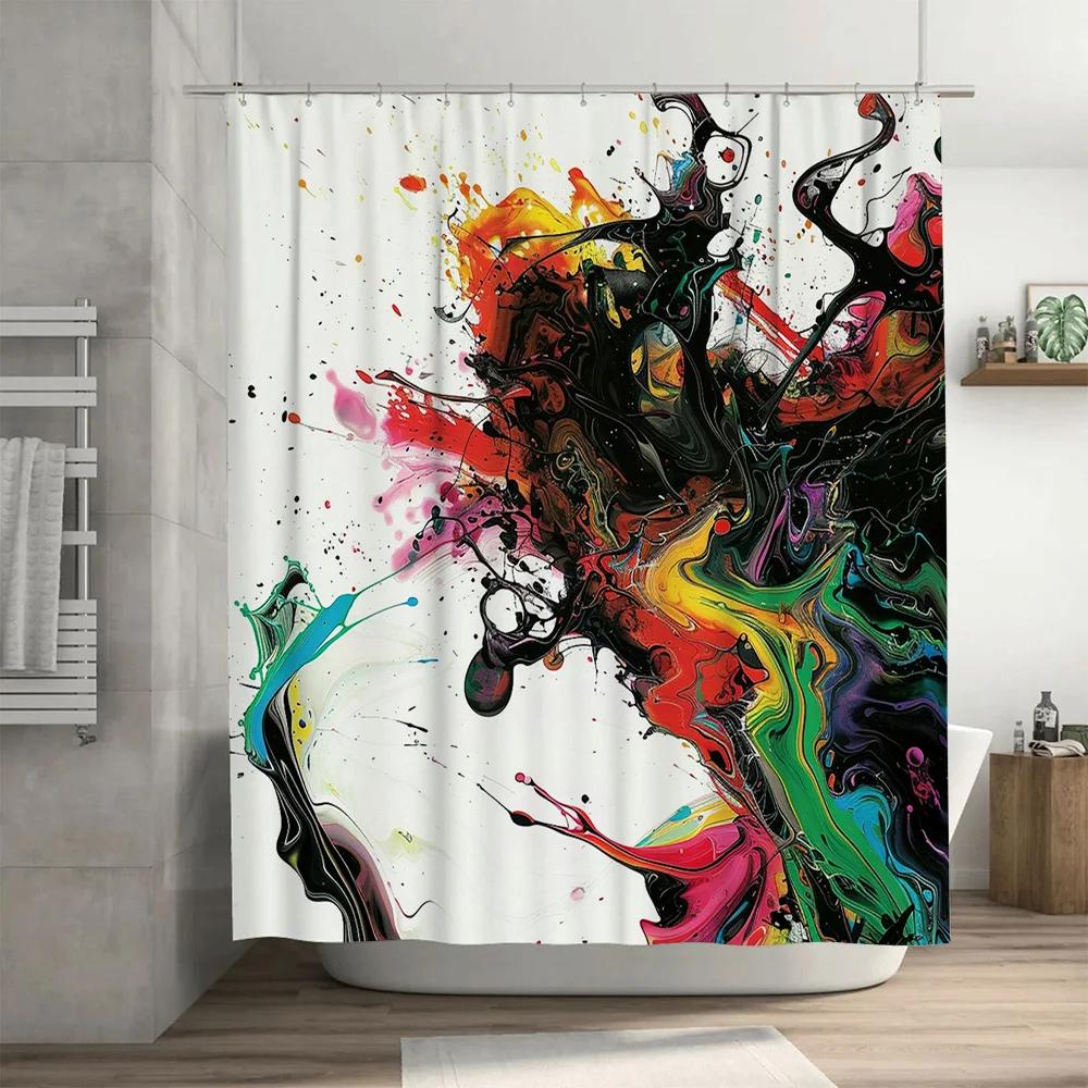 Brightly Colored Swirls Shower Curtain for Bathroom Decor Waterproof Fabric with Hooks Set Abstract Watercolor Floral Design in