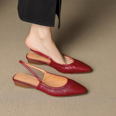 Женские сандалии на плоской подошве, летние кожаные сандалии с закрытым носком, корейская версия, удобная мягкая подошва, большой размер, сандалии с открытой пяткой, с острым носком, t-образные