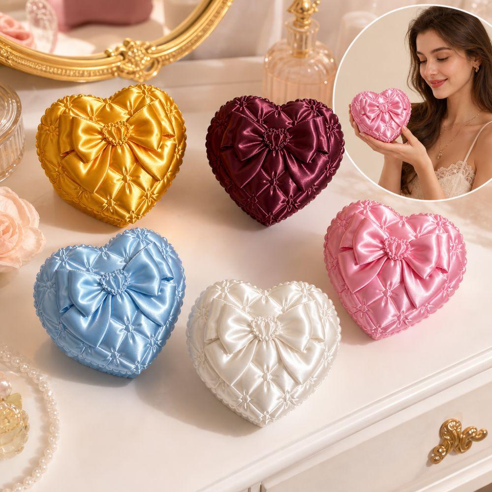 Silk Texture Heart-shaped Jewelry Box Small Size Storage Tray Vanity Table