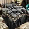 Lace Edge Bed Skirt Bed Cover Matte Four Piece Set, 1.5m 1.8m European Style Thickened Version