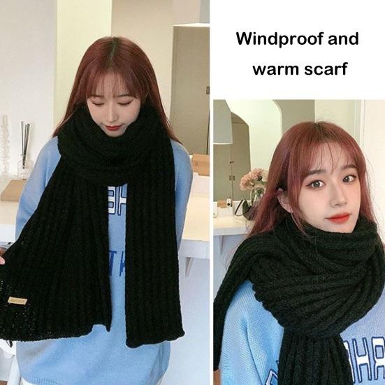 Winter Scarf Knitted Thickened Solid Color Elastic Windproof Stay Warm Anti-shrink Lady School Outdoor Scarf Clothes Accessories