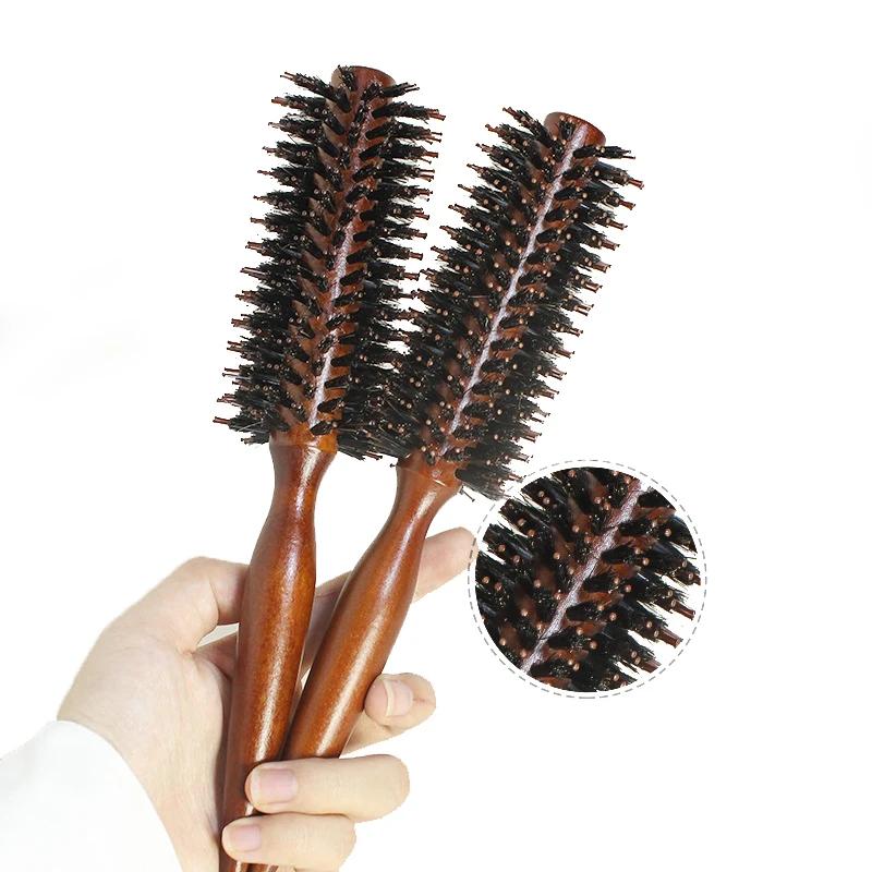 10/12/14 Rows Straight Hair Comb Natural Boar Bristle Rolling Brush Round Barrel Blowing Curling DIY Hairdressing Styling Tools