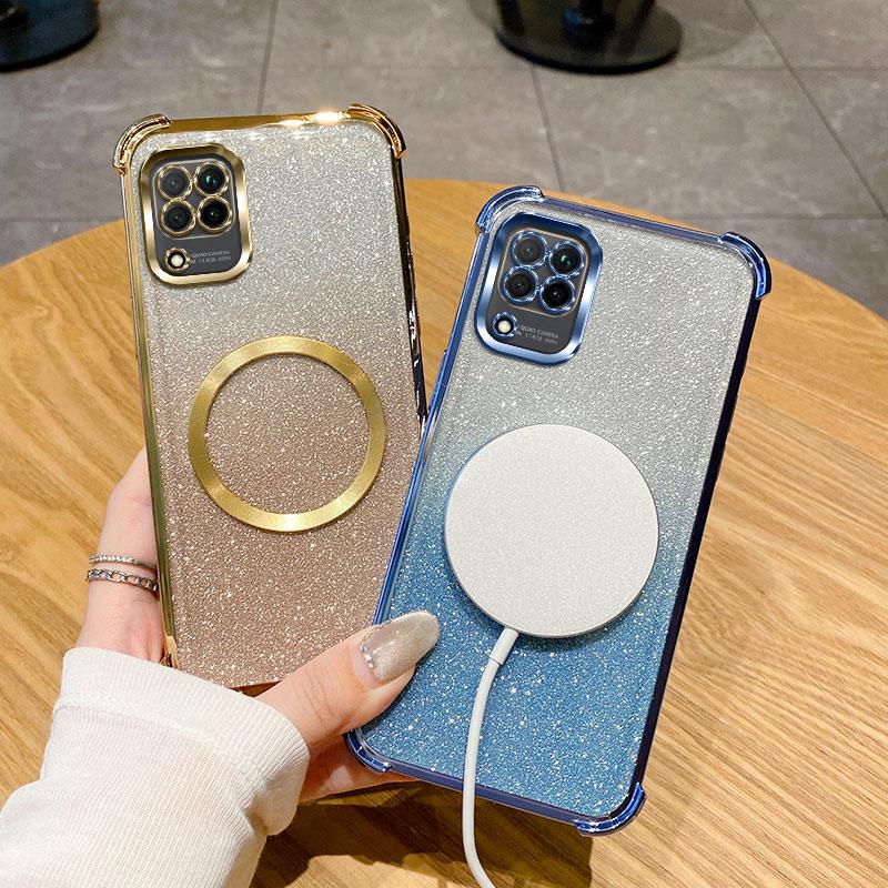 Plating Shockproof Clear Magnetic Ring Phone Case For Samsung Galaxy A05S A04S A03S A02S A52S M02 M12 M22 M32 4G Glitter Cover