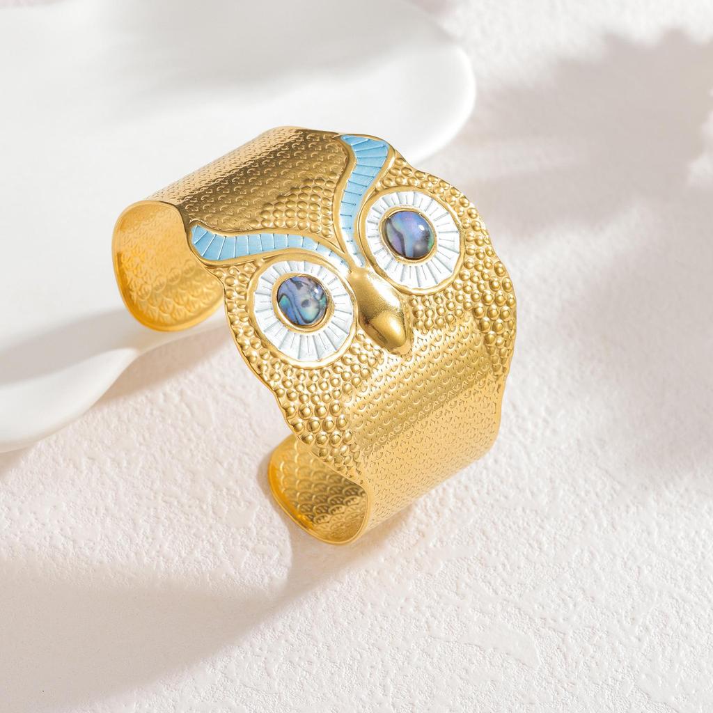 Браслет-манжета из титановой стали с эмалью в виде совы - Художественный и милый модный браслет