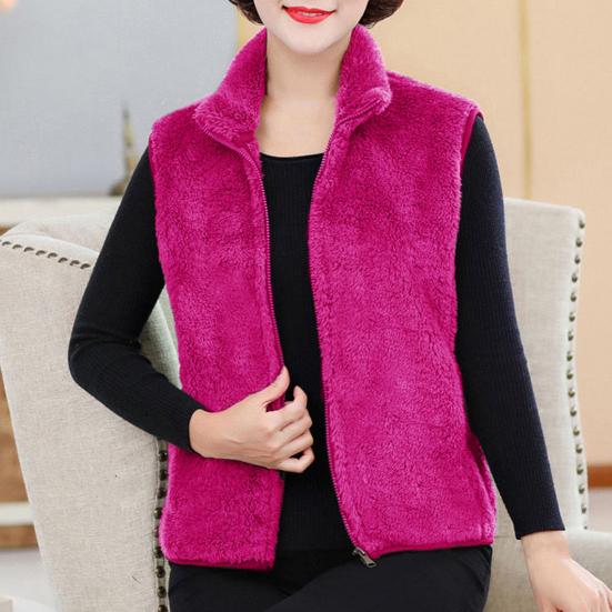 Осень-зима, женский жилет, пальто с воротником-стойкой, без рукавов, утолщенный плюшевый Zpper, защита шеи, карманы, сплошной цвет, женский теплый жилет среднего возраста