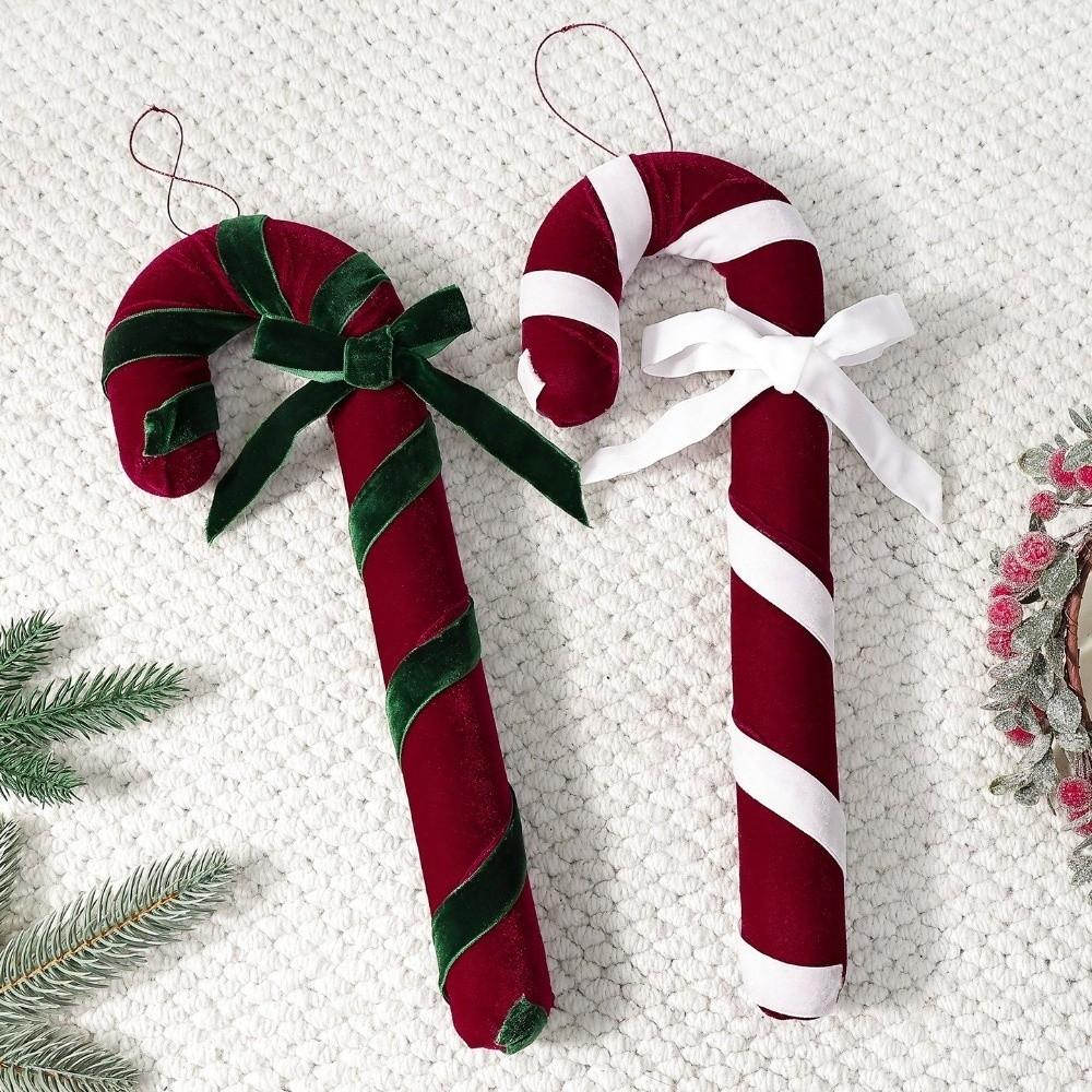 Handmade Christmas Candy Cane Pendants Foam Flocking Large Bow Simulation Candy  Holiday Party