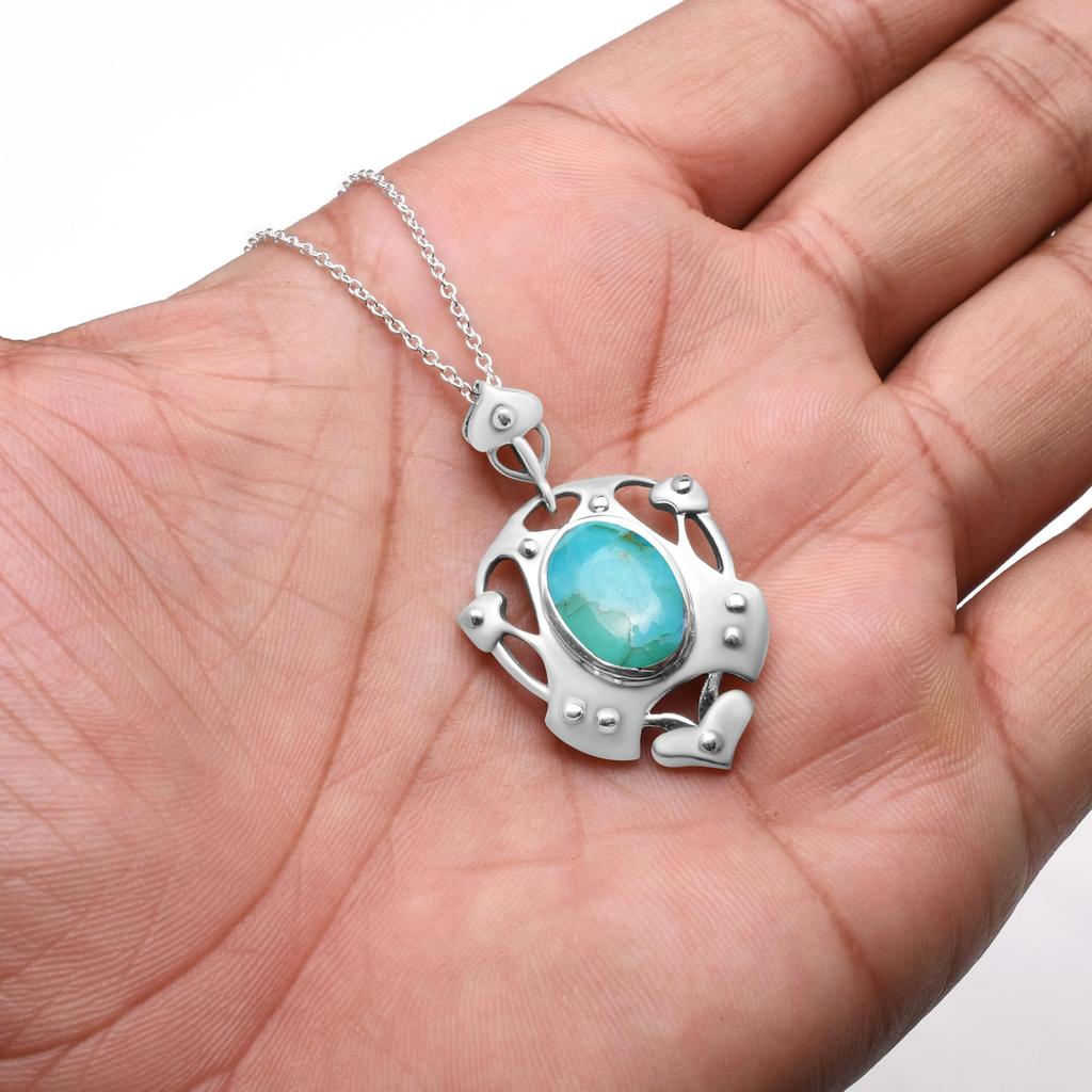 Натуральные бирюзовые драгоценные камни, стерлинговое серебро 925 пробы, ожерелье для декоративно-прикладного искусства, дизайн поганки для женщин и девочек