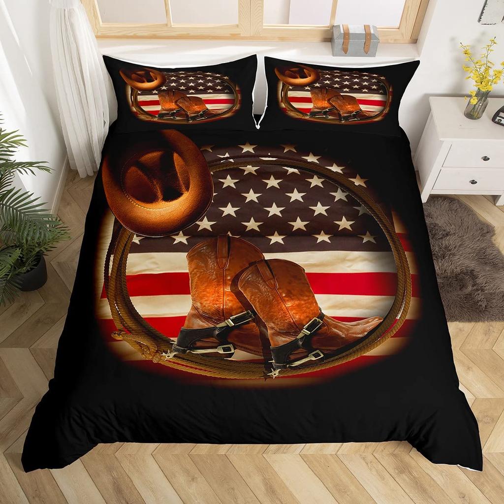 Western Cowboy King Queen Bedding Set Vintage Style Rodeo Duvet Cover Men Teens Boys Horse Quilt Cover Polyester Comforter Cover