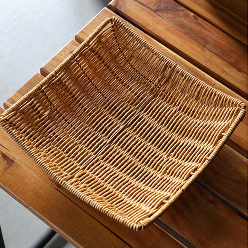 Rattan Tray Woven Fruit Basket Picnic Bread Snacks Trays Kitchen Wicker Baskets Breakfast Bread Storage Box Handwoven Food Plate