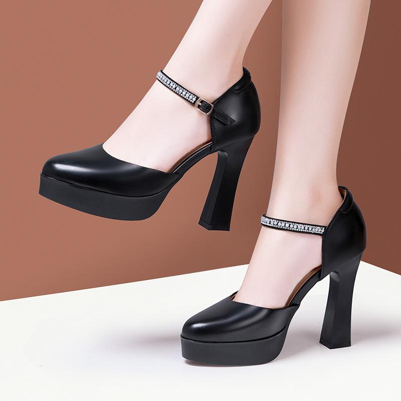 Туфли-лодочки из натуральной кожи на толстом каблуке 7/9/11 см, супервысокий каблук, водонепроницаемая платформа, женская обувь для вечеринки, туфли на высоком каблуке