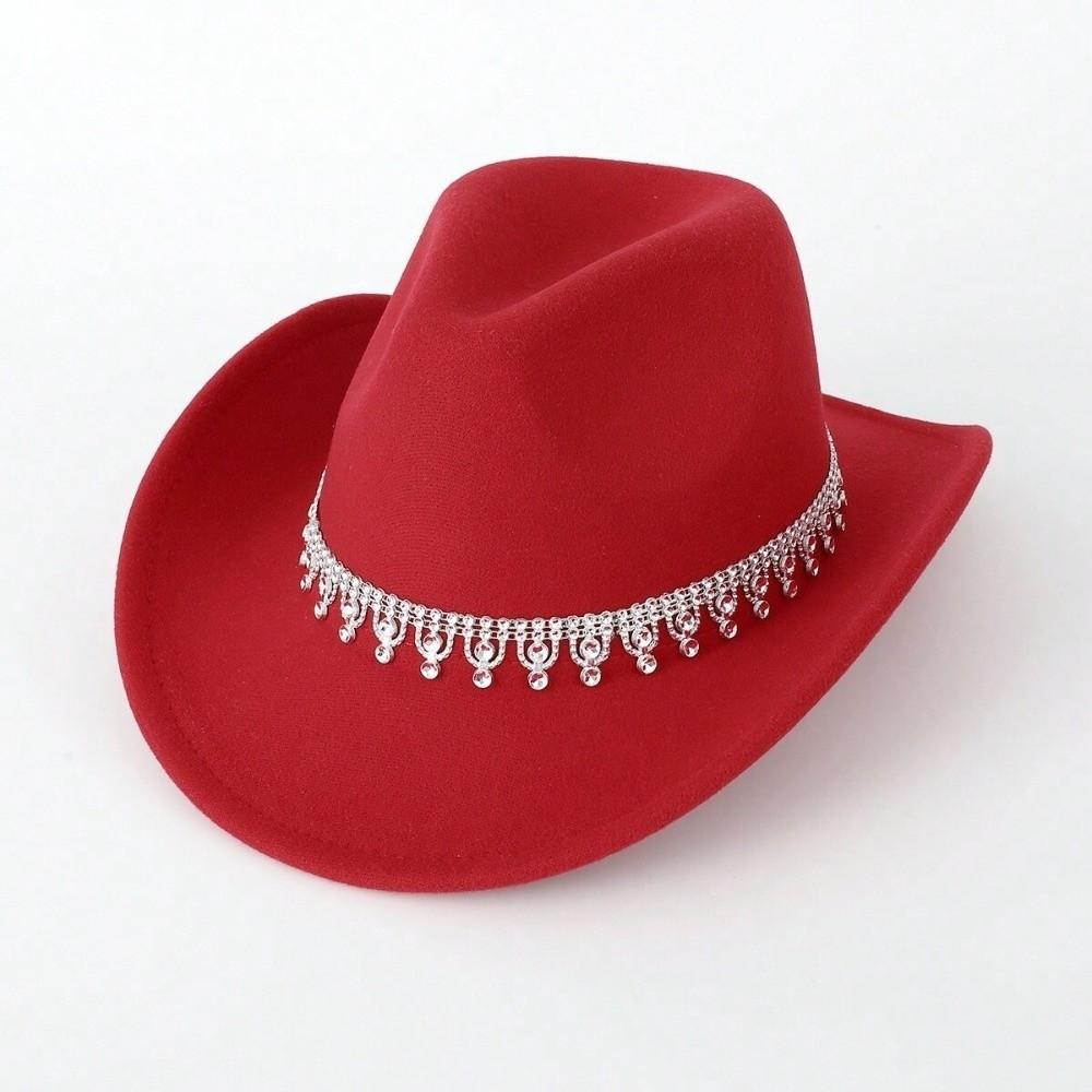 Sparkling Felt Fedora Hat Rhinestone Decoration Top Hat Classic Western Cowboy Hat Outdoor Riding