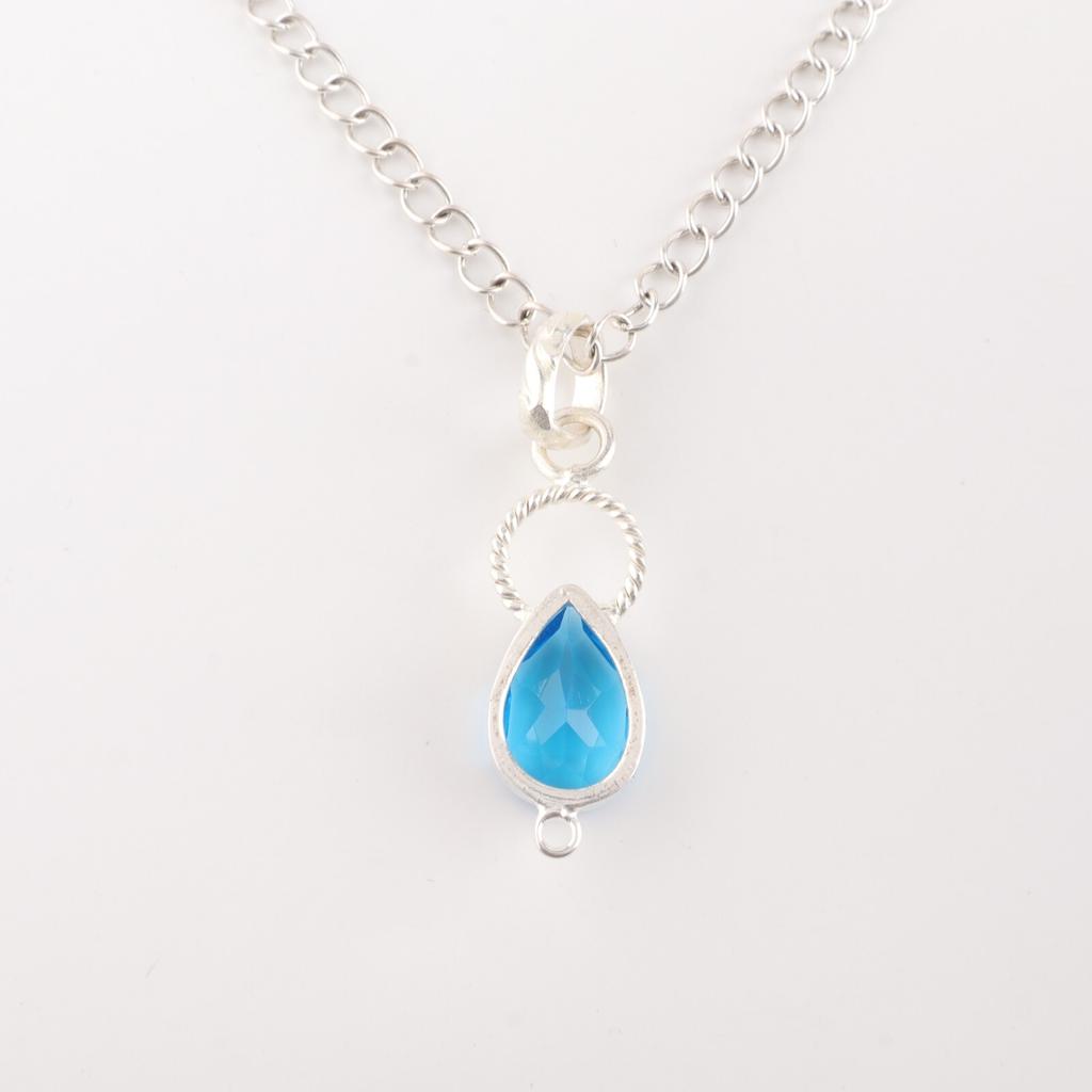 Swiss Blue Topaz Gemstone 925 Sterling Silver Jewelry Handcrafted Pendant 1.40" PP-12-4