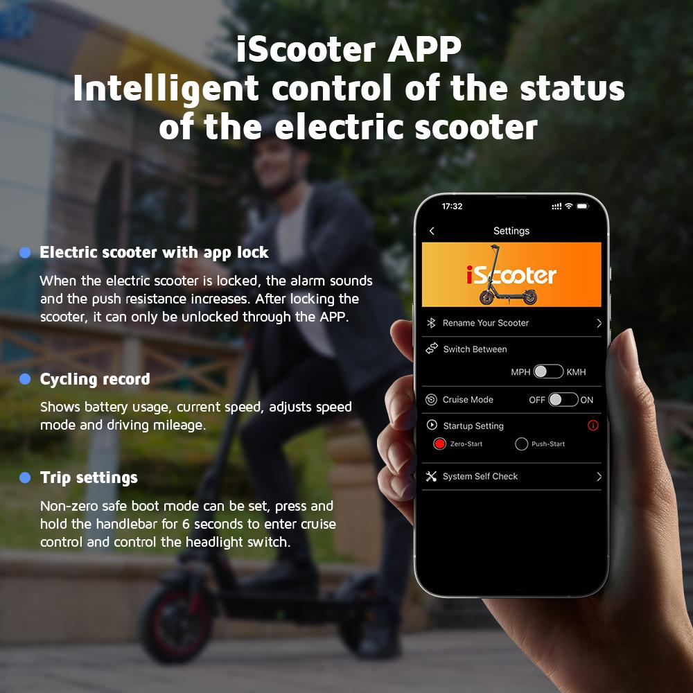 iScooter Взрослый электросамокат I10, 650 Вт 42 В 15 Ач, электронный тормоз + задний барабанный тормоз + E-ABS, амортизационная подвеска, 10" пневматическая шина
