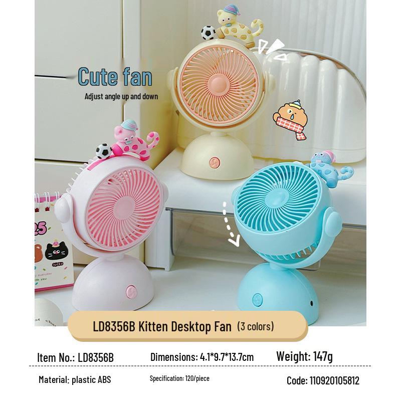 Compact Silent Cartoon Desk Fan for Office & Dorm - Cute Portable Mini Fan