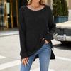 Женская мода, повседневный однотонный пуловер с разрезом по краю и длинными рукавами