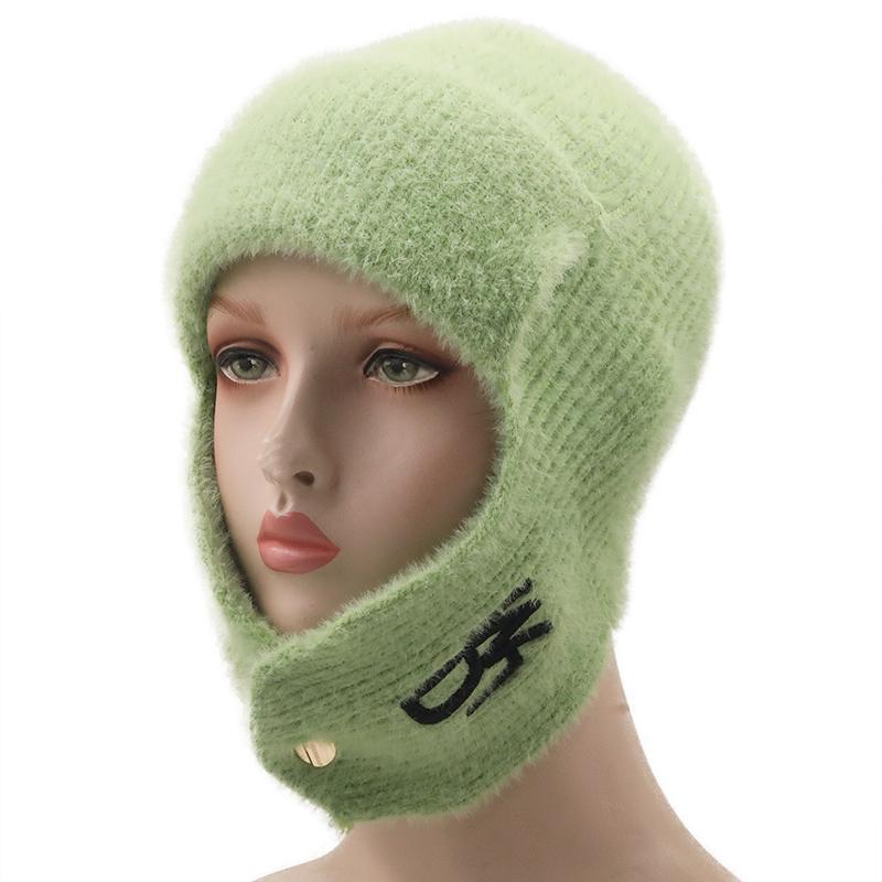 Hat Soft Women Wool Knitted Hat Ski Hat Sets For Female Windproof Winter Outdoor Knit Warm Thick Siamese Scarf Collar Warm Hat Girl Gift