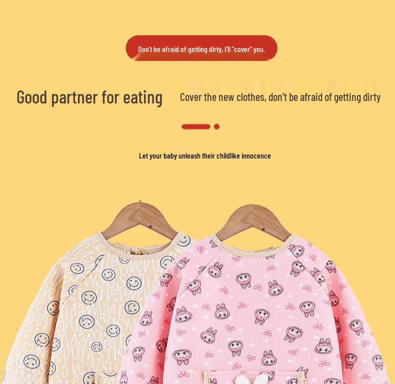 Двусторонний утепленный детский теплый слюнявчик для осени и зимы - фартук с длинным рукавом для защиты от грязи для детей