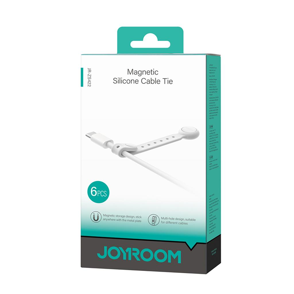 Silicone cable tie with magnet, white - set of 6