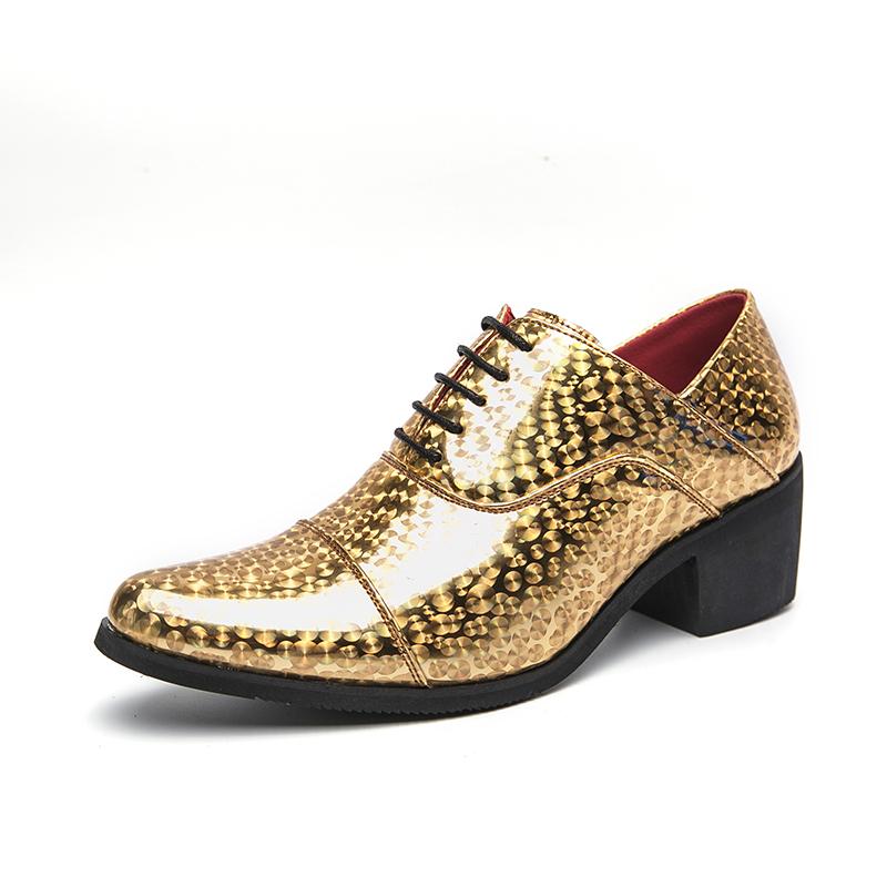 Fashion Spring New Thick Soled High-heeled Men's Leather Shoes Gold Fashion Wedding Casual Shoes Business Height Increase Oxford Shoes