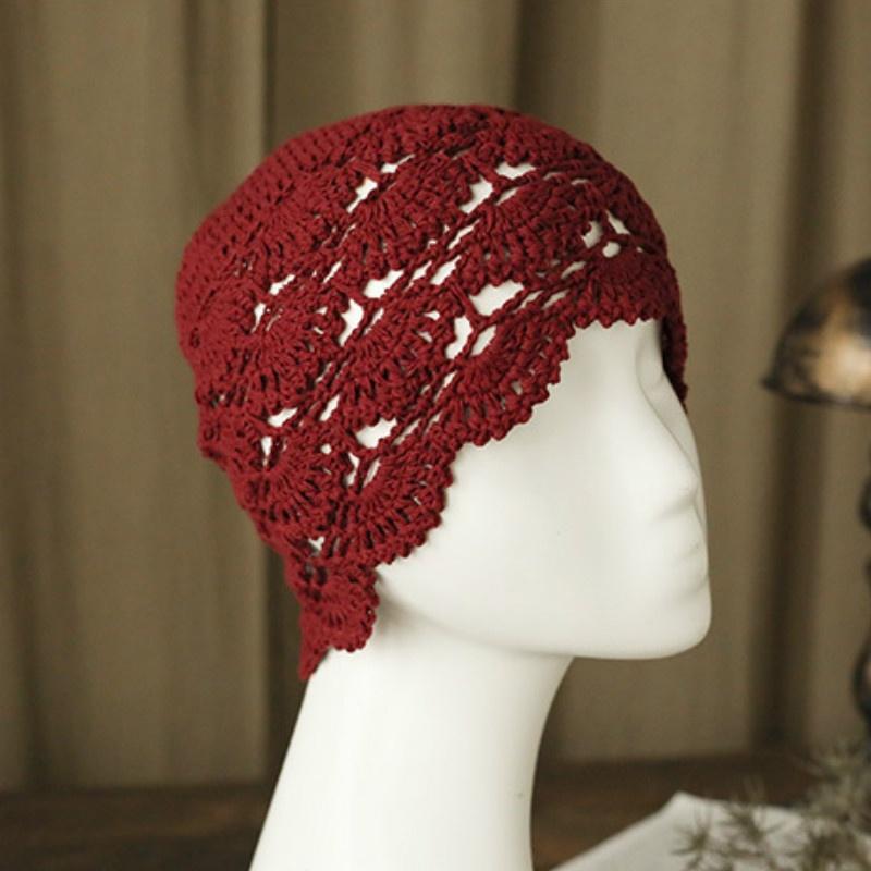 Elegant Hand Crochet Cotton Beret Knits Baotou Painter Ms Hat Brim WOMEN HOLLOW HAT