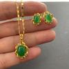 24k Gold Plated Emerald Pendant Necklace Earring Zircon Set For A Woman's Engagement Gift