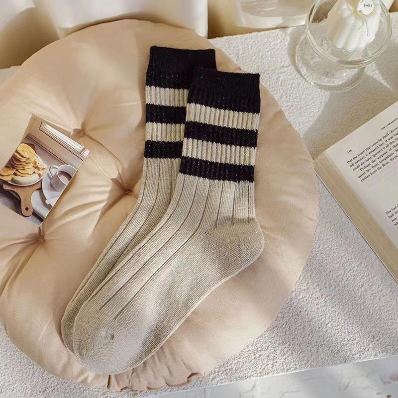Удобные теплые хлопковые носки до лодочки, женские чулки, удобные носки средней длины в полоску, чулочно-носочные изделия