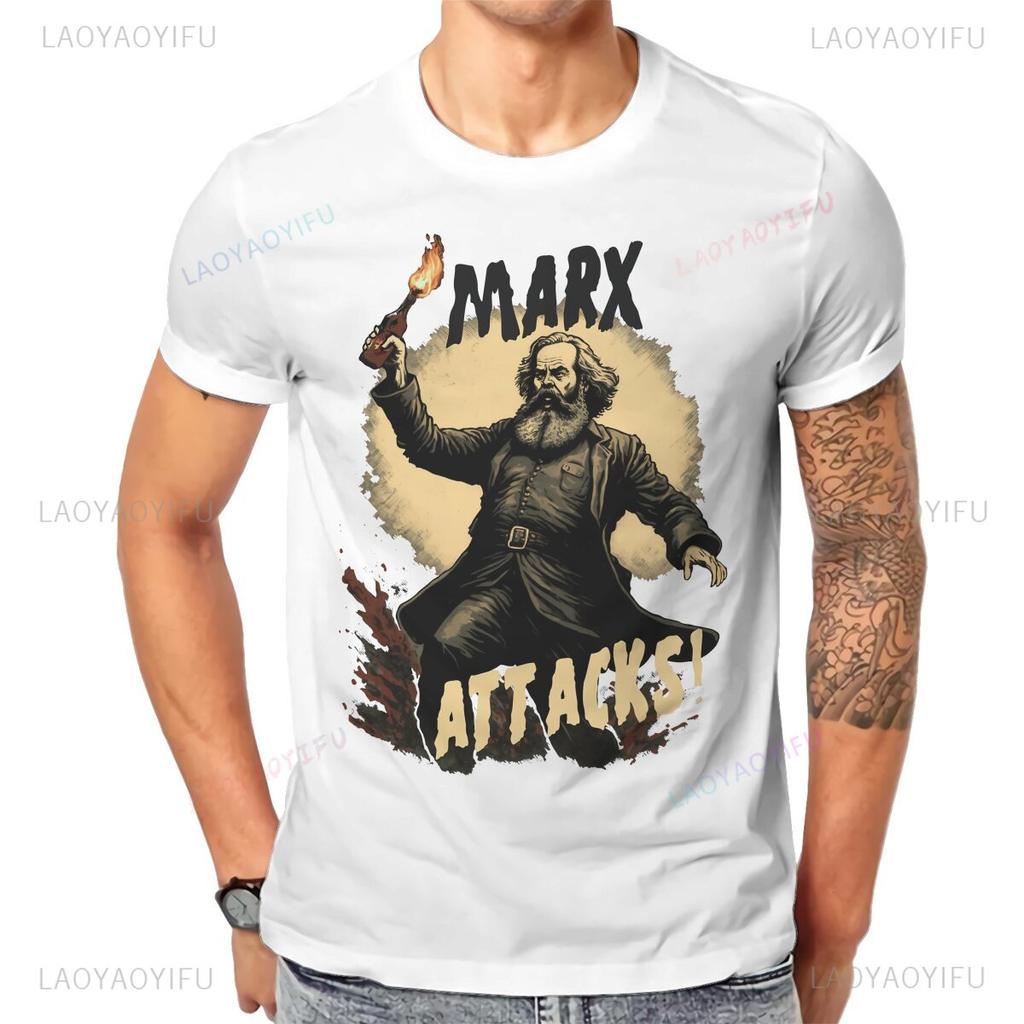 The Great Marx Attacks Tshirt Vintage Men Graphic Teenager Tees Tops Loose Cotton Crewneck T Sh