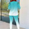 Women Plus Size Two Piece Set Round Neck Long Sleeve Top Fitted Pants Cartoon Printed Colorful Outfit