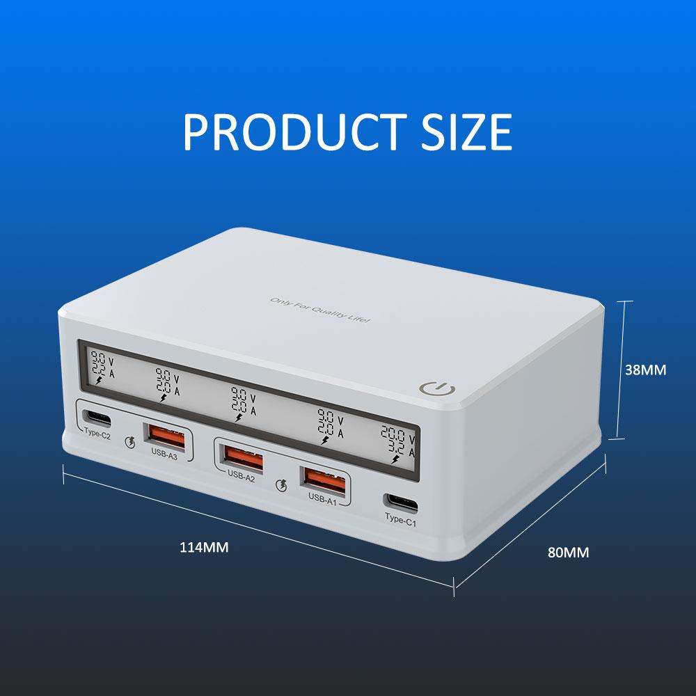 Настенное зарядное устройство USB 110 Вт 5-портовая зарядная станция USB Многопортовое зарядное устройство USB-концентратор Компактный размер с ЖК-дисплеем