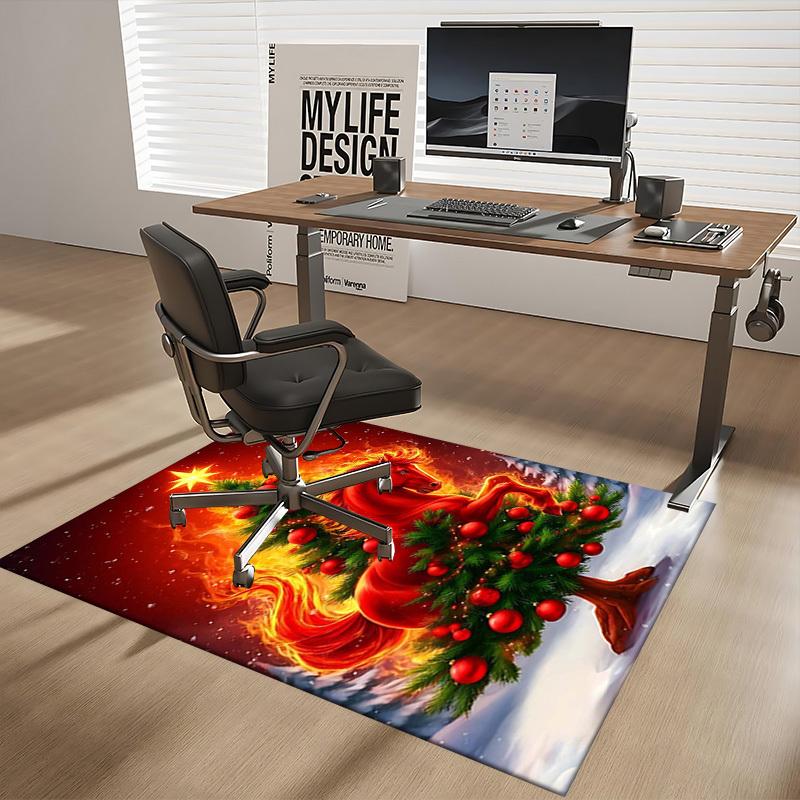 Christmas Horse Chair Mat - Anime Cartoon Design, Non-Slip Carpet for Office, Home Decor, Living Room, Bedroom, Gaming Room & Dormitory.R046