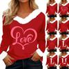 Women's T-shirt Valentine's Day Printed Shirt Long Sleeved Party Lover Wool Collar V-neck Top